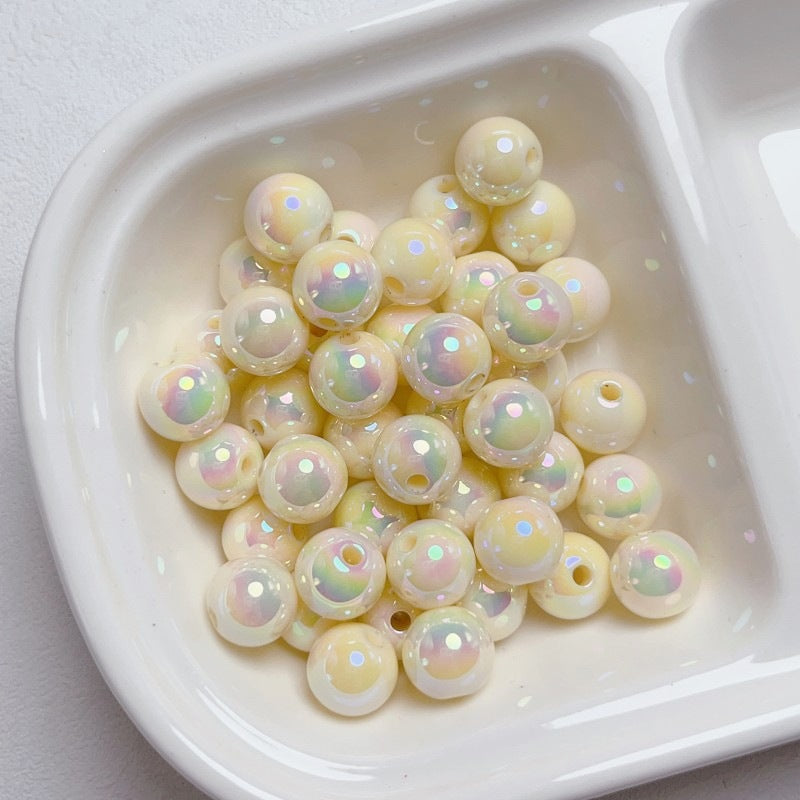 8-12mm Mabe Luminous Solid Color Straight Hole Round Beads DIY Phone Chain Necklace Beading Materials Jewelry Accessories