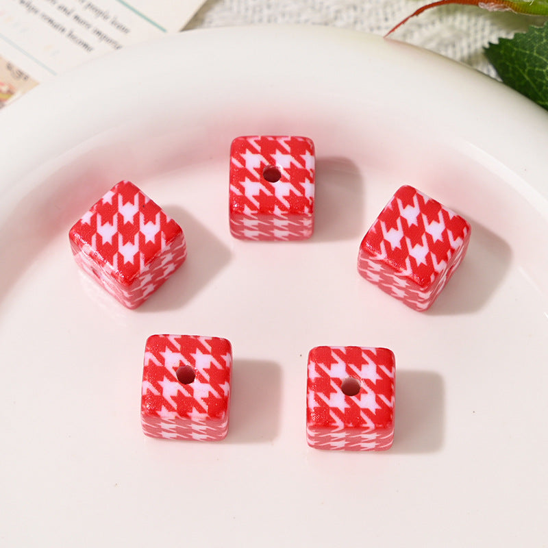 Versatile Acrylic Houndstooth 14mm Square Hole Beads DIY Phone Chain Bag Pendant Keychain Car Hanging Material