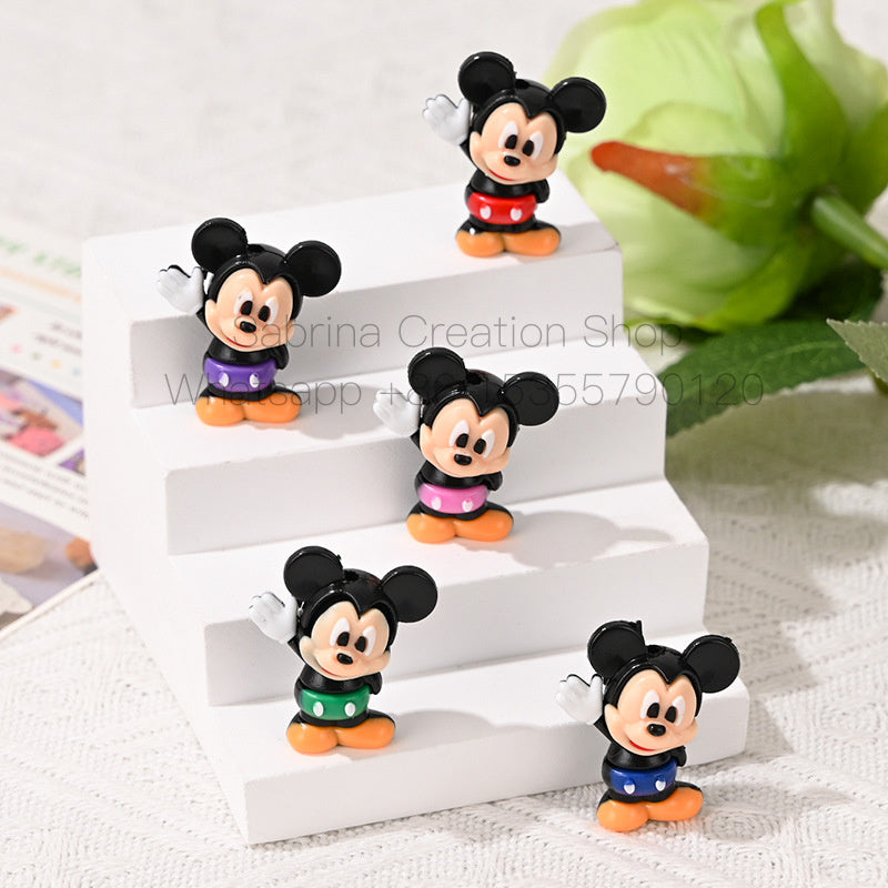 50pcs-Cartoon Mickey Minnie Rubber Beads DIY Phone Chain Accessories Craft Beads Pen Materials Through Hole Bulk