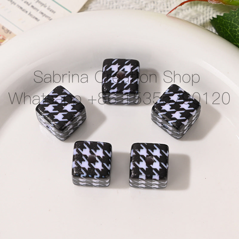 Versatile Acrylic Houndstooth 14mm Square Hole Beads DIY Phone Chain Bag Pendant Keychain Car Hanging Material