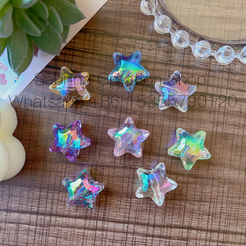 Transparent Straight Hole UV Plated Color Five-Pointed Star Beads DIY Phone Chain Accessories Wholesale Hair Tie Car Hanging Beads Pen Materials