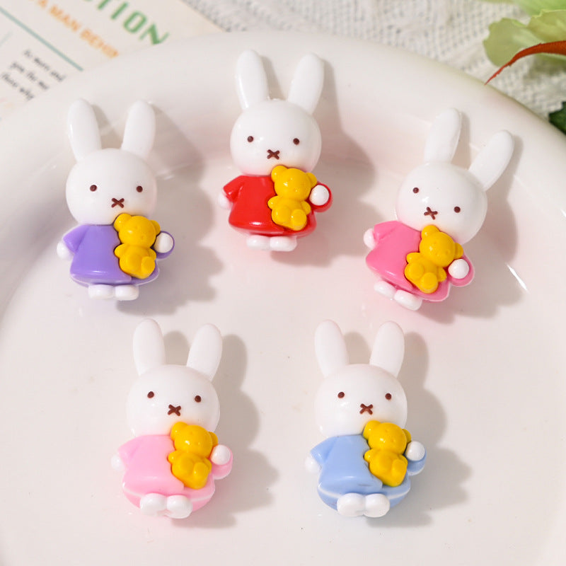 New Small Bunny Through Hole Rubber Beads Soft Glue Cute DIY Phone Chain Keychain Bag Pendant Accessories