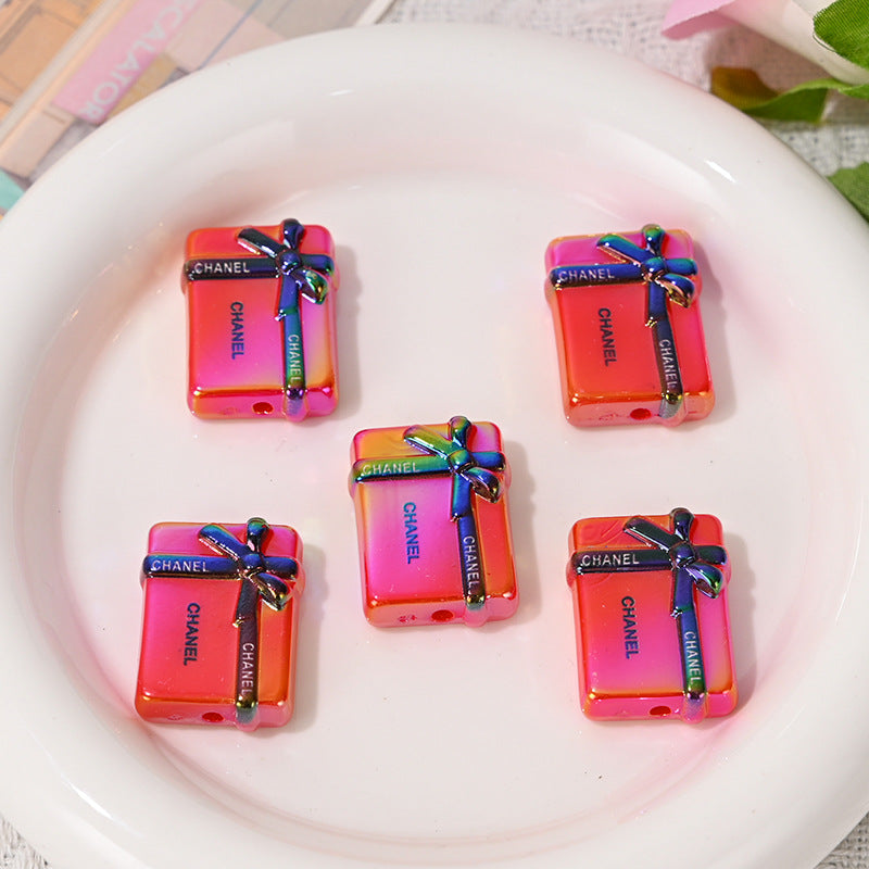 UV Electroplated Colorful Big Brand Gift Box Straight Hole Beads DIY Bead Pen Phone Chain Keychain Jewelry Material Bulk