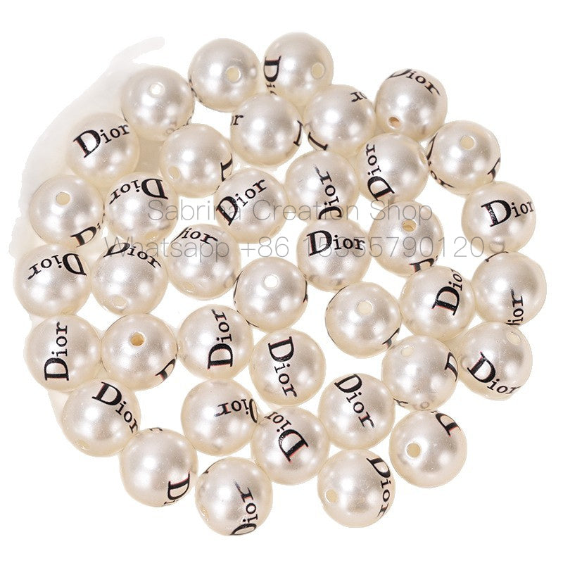 16mm Designer Printed Round Bead Floral Imitation Pearl Straight Hole Beads for DIY Phone Chain Accessories