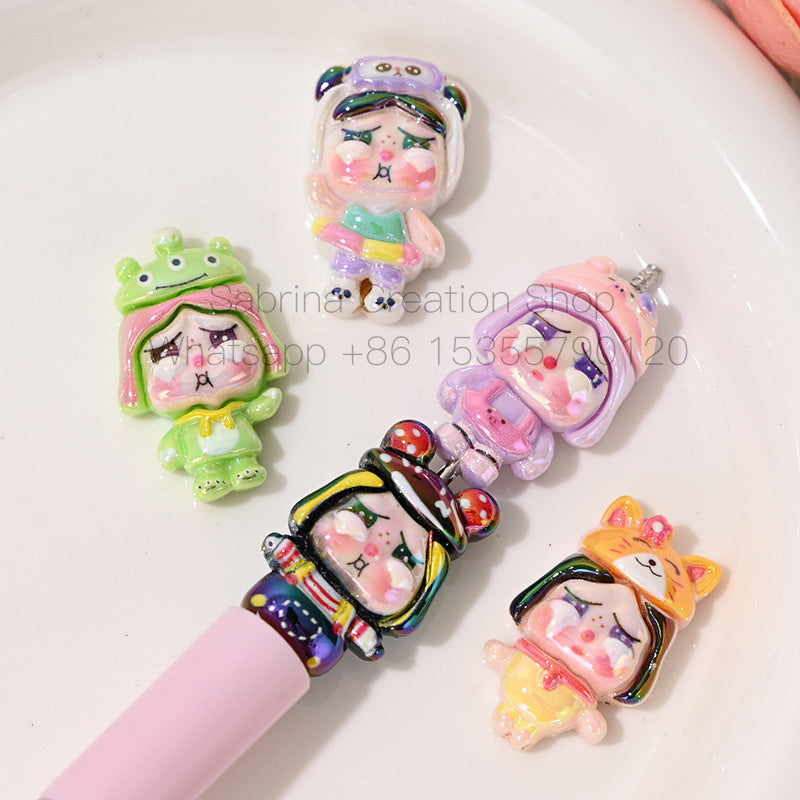 50pcs-Acrylic Heavy Hand Painted Cartoon Pig Cute Beads Car Hanger Mobile Chain DIY Accessory