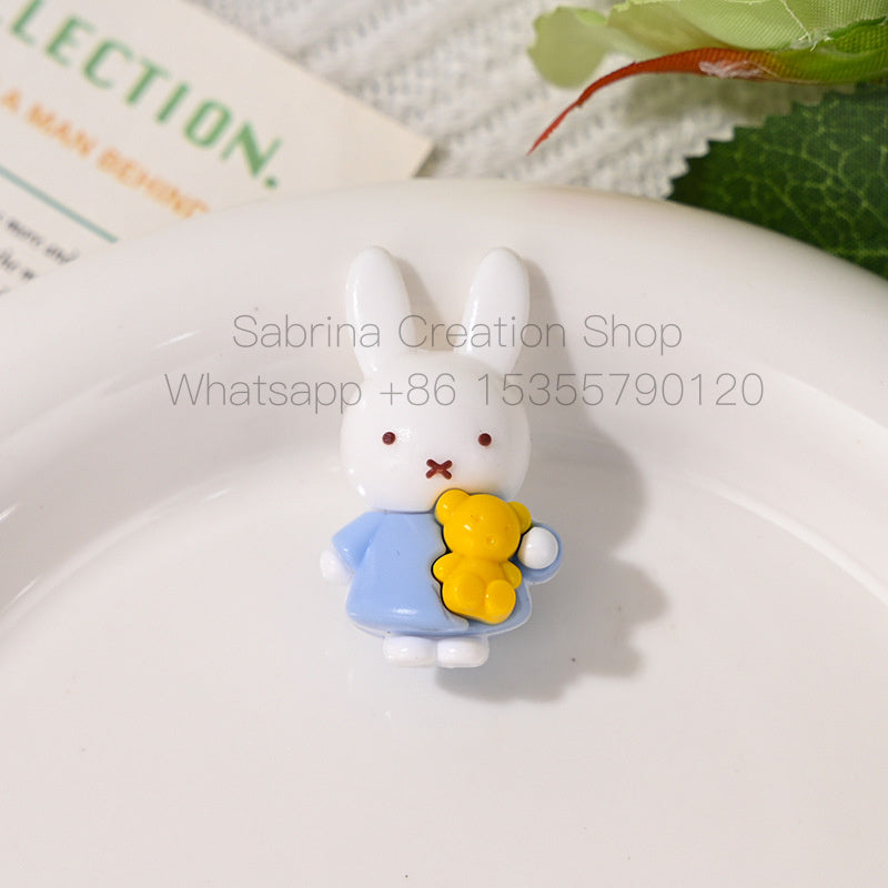 New Small Bunny Through Hole Rubber Beads Soft Glue Cute DIY Phone Chain Keychain Bag Pendant Accessories