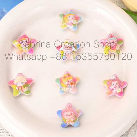 Labubu Oil Painting Star Beads Illustration Beads DIY Phone Chain Accessories Loose Beads Bag Hanging Beads Pen Materials