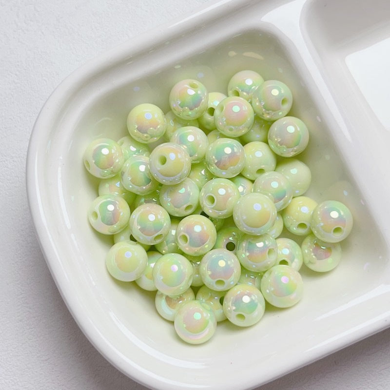 8-12mm Mabe Luminous Solid Color Straight Hole Round Beads DIY Phone Chain Necklace Beading Materials Jewelry Accessories