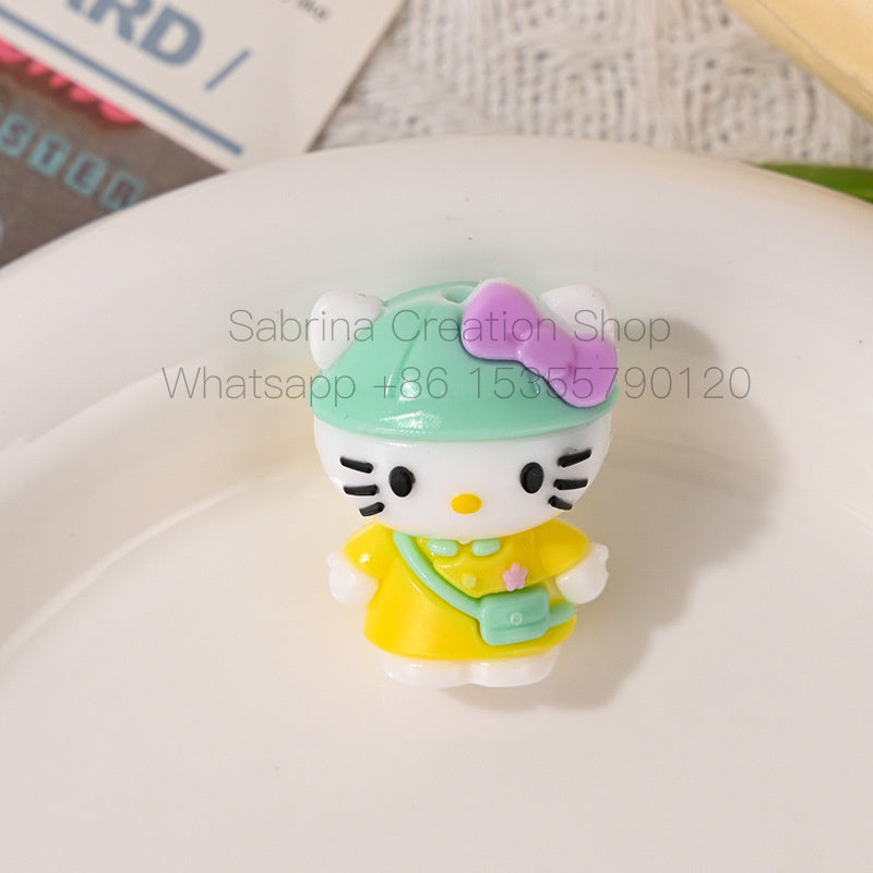 3D HK Beads Charms Dress-Up Diary KT Cat Rubber Beads with Holes Cute DIY Phone Chain Keychain Accessories Beaded Pen
