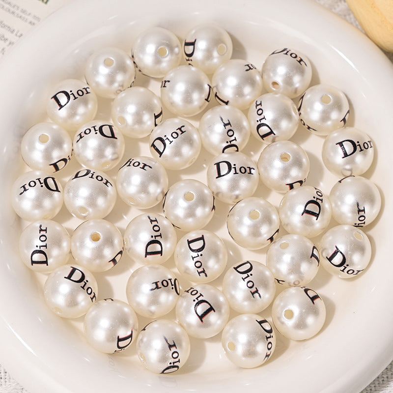 16mm Designer Printed Round Bead Floral Imitation Pearl Straight Hole Beads for DIY Phone Chain Accessories