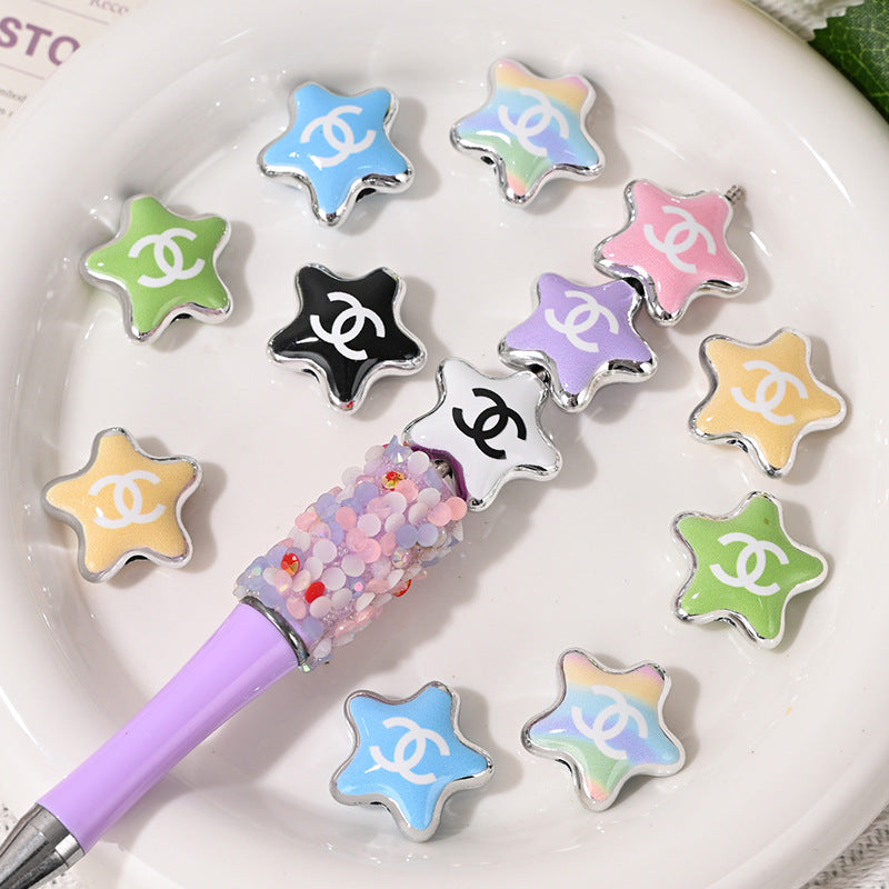 New Arrival CC Brand Double C Five-Pointed Star Hollow Beads UV Colored Double-Sided Printed DIY Mobile Phone Chain Accessories