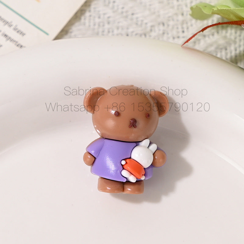 New Cartoon Soft Rubber 3D Bear Through-Hole Beads for DIY Phone Chain Keychain Bag Pendant Materials