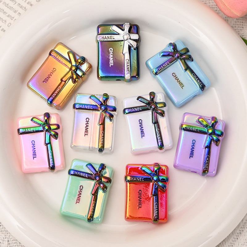 UV Electroplated Colorful Big Brand Gift Box Straight Hole Beads DIY Bead Pen Phone Chain Keychain Jewelry Material Bulk