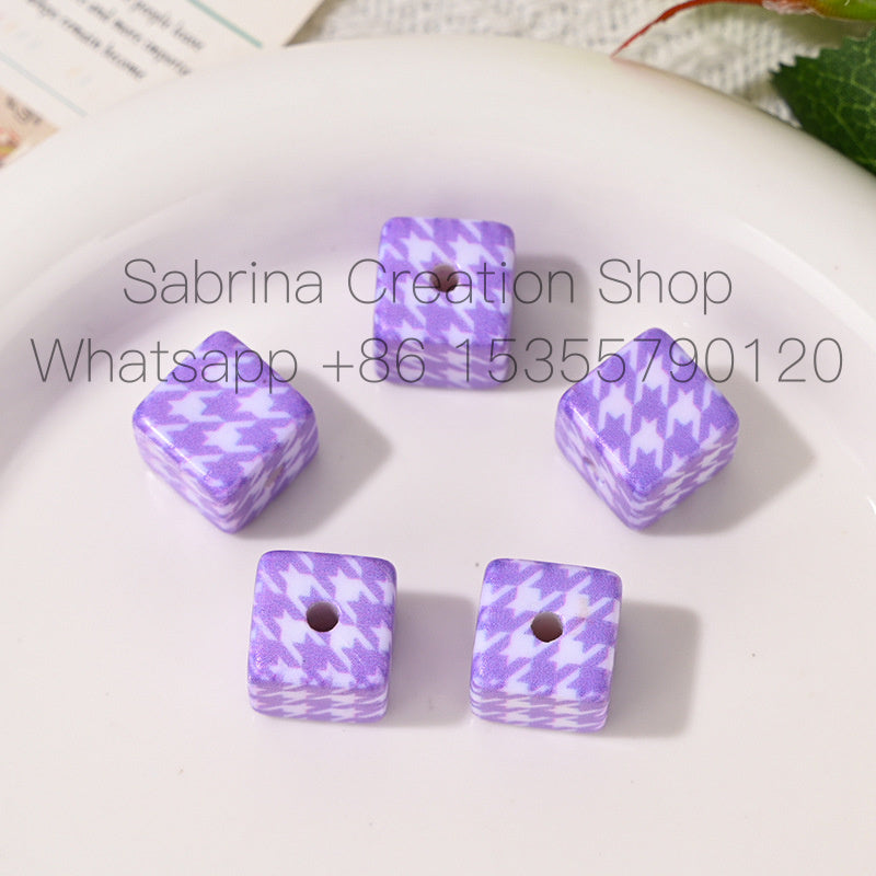 Versatile Acrylic Houndstooth 14mm Square Hole Beads DIY Phone Chain Bag Pendant Keychain Car Hanging Material