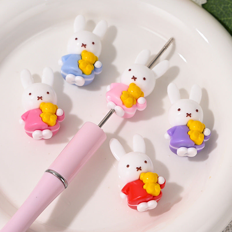 New Small Bunny Through Hole Rubber Beads Soft Glue Cute DIY Phone Chain Keychain Bag Pendant Accessories