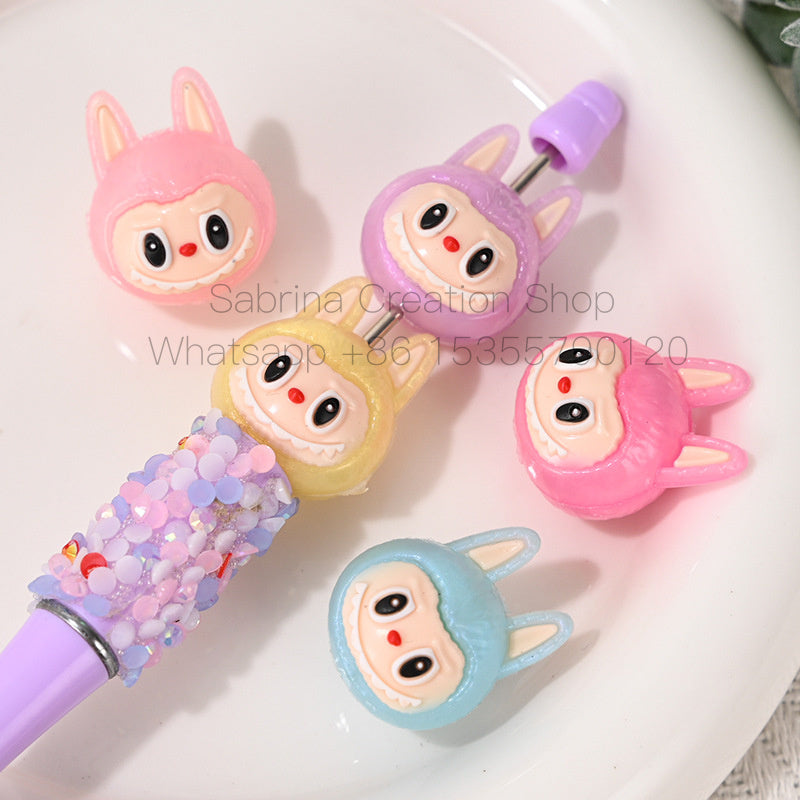 50pcs-New Soft Rubber Cartoon Labubu Head Straight Hole Beads DIY Phone Chain Accessories Children's Bracelet Beads Wholesale