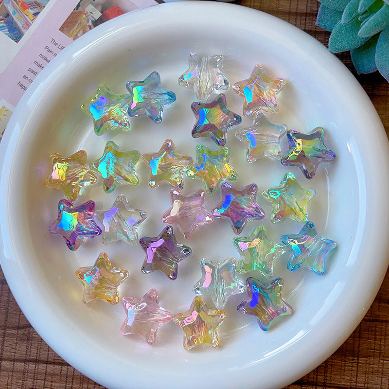 Transparent Straight Hole UV Plated Color Five-Pointed Star Beads DIY Phone Chain Accessories Wholesale Hair Tie Car Hanging Beads Pen Materials