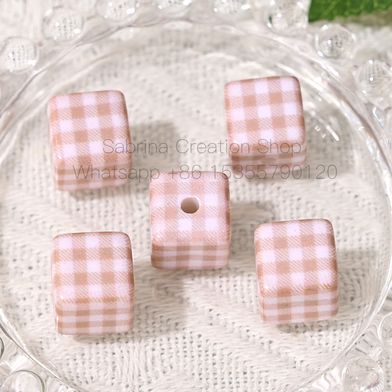 Hot-Selling Versatile Plaid Square Through-Hole Beads DIY Phone Chain Keychain Hair Rope Beaded Pen Bag Hanging Loose Beads Wholesale