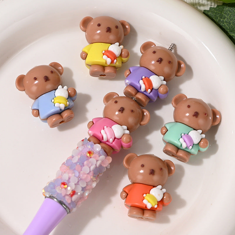 New Cartoon Soft Rubber 3D Bear Through-Hole Beads for DIY Phone Chain Keychain Bag Pendant Materials