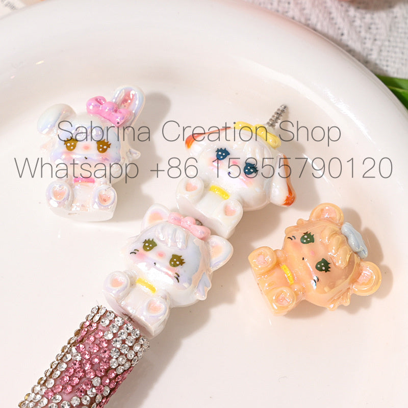 UV Plated Colorful 3D Strap Pants Cat DIY Phone Chain Accessories Beaded Pen Handmade Loose Beads Cute Wholesale