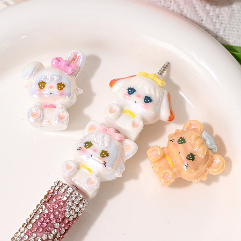 UV Plated Colorful 3D Strap Pants Cat DIY Phone Chain Accessories Beaded Pen Handmade Loose Beads Cute Wholesale