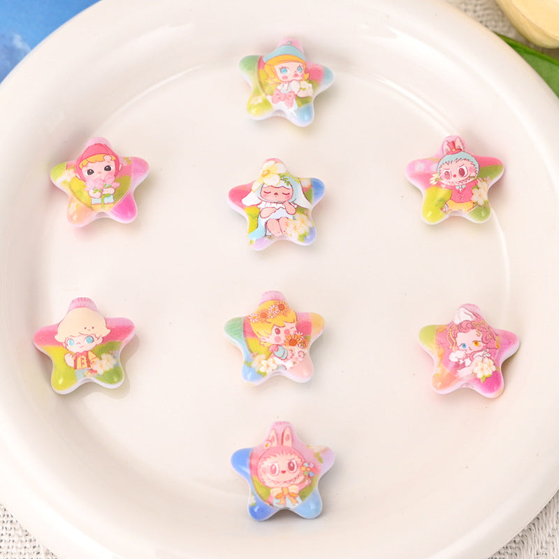 Labubu Oil Painting Star Beads Illustration Beads DIY Phone Chain Accessories Loose Beads Bag Hanging Beads Pen Materials