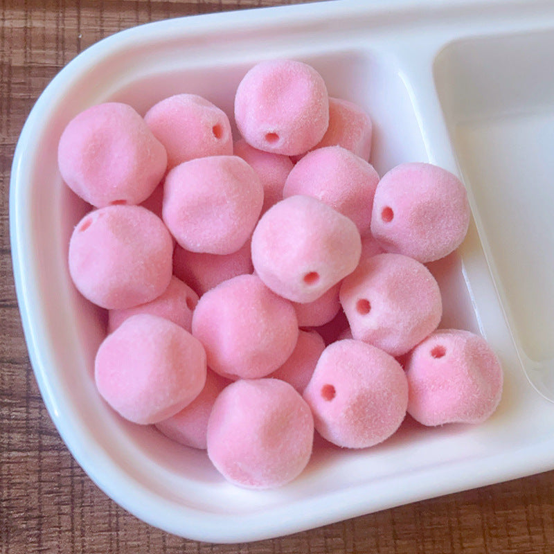 Macaron Color Series Autumn Winter Flocked Fig Beaded Bag Pendant Phone Chain DIY Handmade Accessories