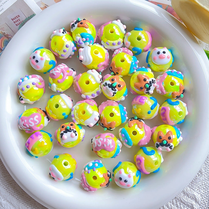 50pcs-Acrylic Heavy Hand Painted Cartoon Pig Cute Beads Car Hanger Mobile Chain DIY Accessory