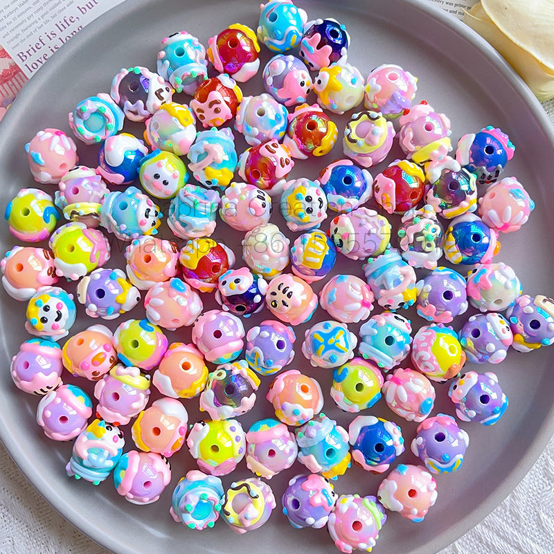 50pcs-Acrylic Heavy Hand Painted Cartoon Pig Cute Beads Car Hanger Mobile Chain DIY Accessory