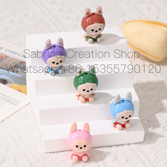 3D Cartoon Sitting Figure Rubber Beads with Holes Cute Rubber Beads DIY Phone Chain Accessories Loose Beads Bulk