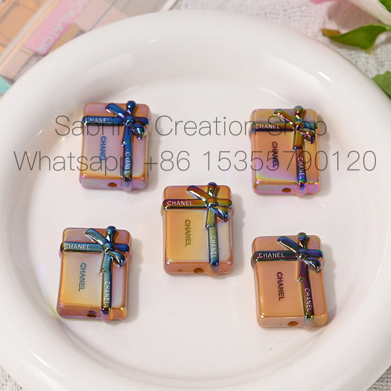 UV Electroplated Colorful Big Brand Gift Box Straight Hole Beads DIY Bead Pen Phone Chain Keychain Jewelry Material Bulk