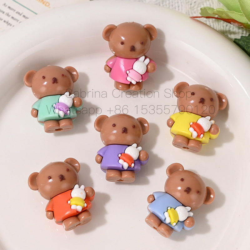 New Cartoon Soft Rubber 3D Bear Through-Hole Beads for DIY Phone Chain Keychain Bag Pendant Materials
