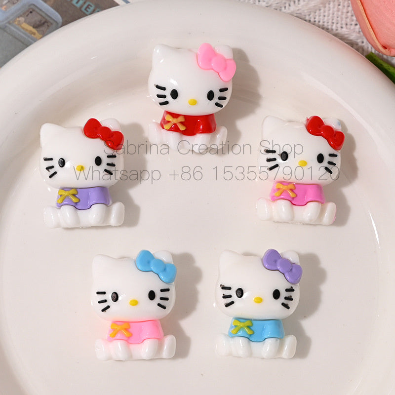 Sitting Posture Internet Celebrity Hello Kitty Cartoon Rubber Beads KT Cat Bowknot Hole Loose Beads DIY Phone Chain Accessories Wholesale