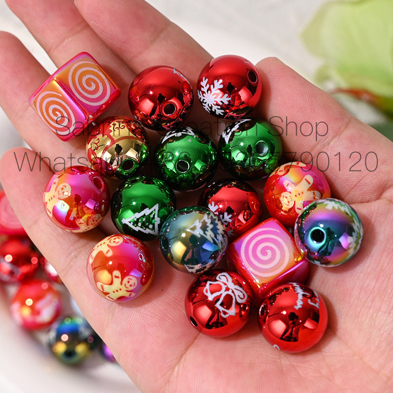 Cross-Border Hot Item 16mm Christmas Loose Beads DIY Phone Chain Accessories UV Electroplated Colorful Straight Hole Round Beads
