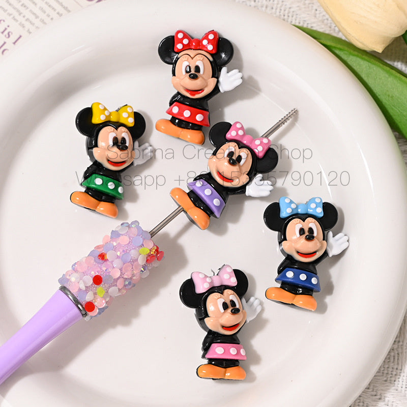 3D Dysney Minnie Rubber Beads DIY Phone Chain Accessories Beaded Pen Materials Through Hole Loose Beads Wholesale