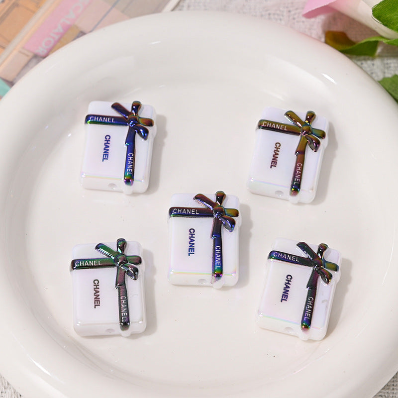 UV Electroplated Colorful Big Brand Gift Box Straight Hole Beads DIY Bead Pen Phone Chain Keychain Jewelry Material Bulk