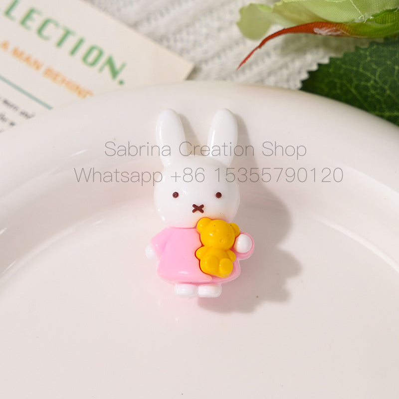 New Small Bunny Through Hole Rubber Beads Soft Glue Cute DIY Phone Chain Keychain Bag Pendant Accessories