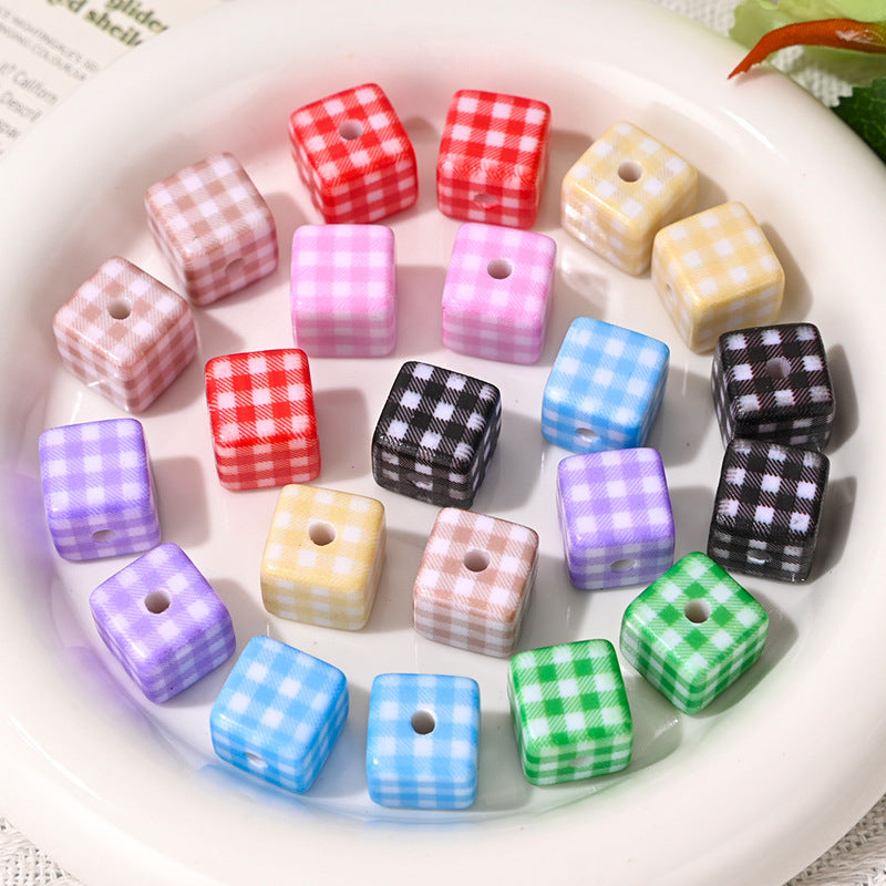 Hot-Selling Versatile Plaid Square Through-Hole Beads DIY Phone Chain Keychain Hair Rope Beaded Pen Bag Hanging Loose Beads Wholesale