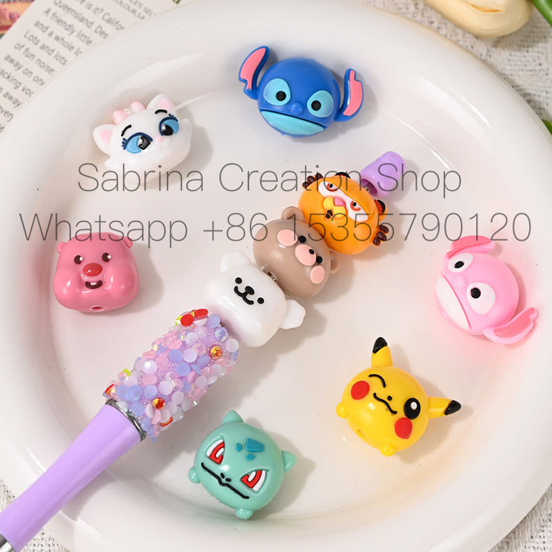 Perforated Cartoon Small Animal Soft Rubber Beads DIY Phone Chain Accessories Handmade Keychain Beads Pen Loose Beads