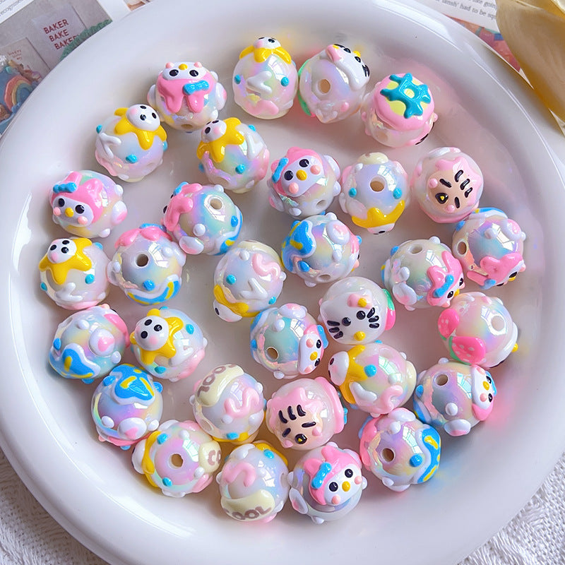 50pcs-Acrylic Heavy Hand Painted Cartoon Pig Cute Beads Car Hanger Mobile Chain DIY Accessory