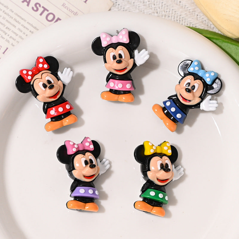 3D Dysney Minnie Rubber Beads DIY Phone Chain Accessories Beaded Pen Materials Through Hole Loose Beads Wholesale