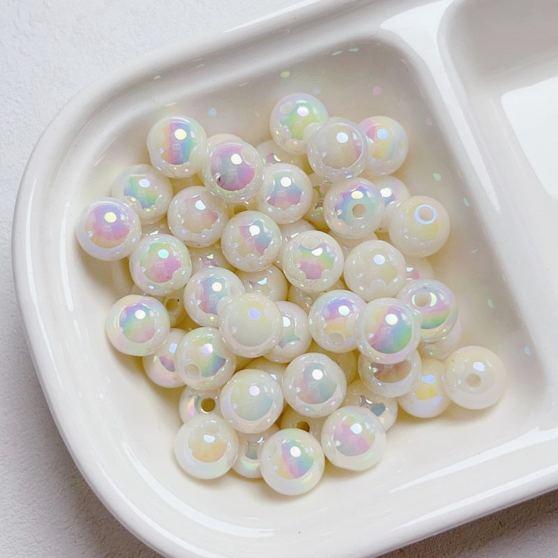 8-12mm Mabe Luminous Solid Color Straight Hole Round Beads DIY Phone Chain Necklace Beading Materials Jewelry Accessories