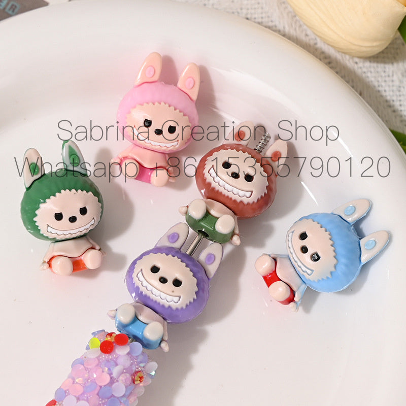 Cartoon Sitting Crying Baby Labubu with Hole Cute Rubber Beads DIY Phone Chain Accessories Soft Rubber Irregular Beads