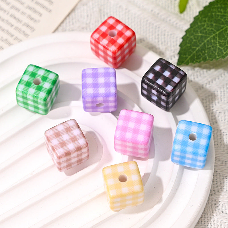 Hot-Selling Versatile Plaid Square Through-Hole Beads DIY Phone Chain Keychain Hair Rope Beaded Pen Bag Hanging Loose Beads Wholesale