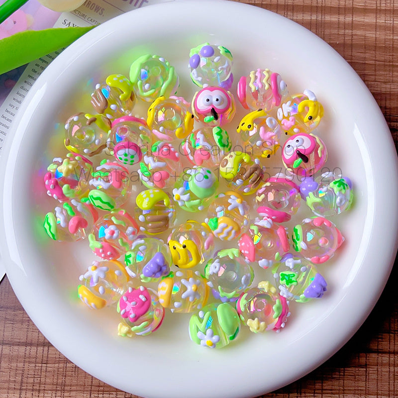 50pcs-Acrylic Heavy Hand Painted Cartoon Pig Cute Beads Car Hanger Mobile Chain DIY Accessory