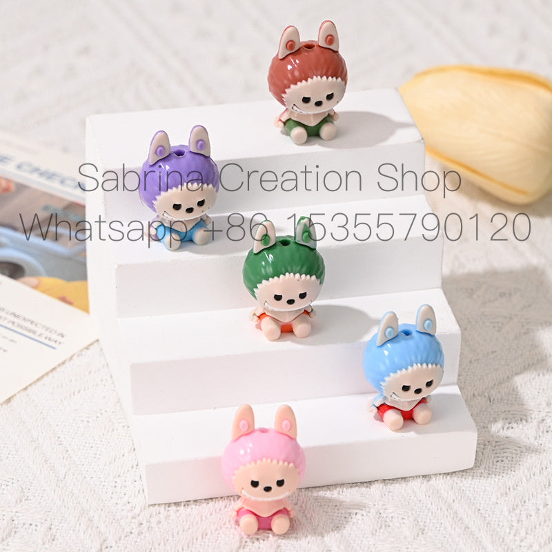 Cartoon Sitting Crying Baby Labubu with Hole Cute Rubber Beads DIY Phone Chain Accessories Soft Rubber Irregular Beads