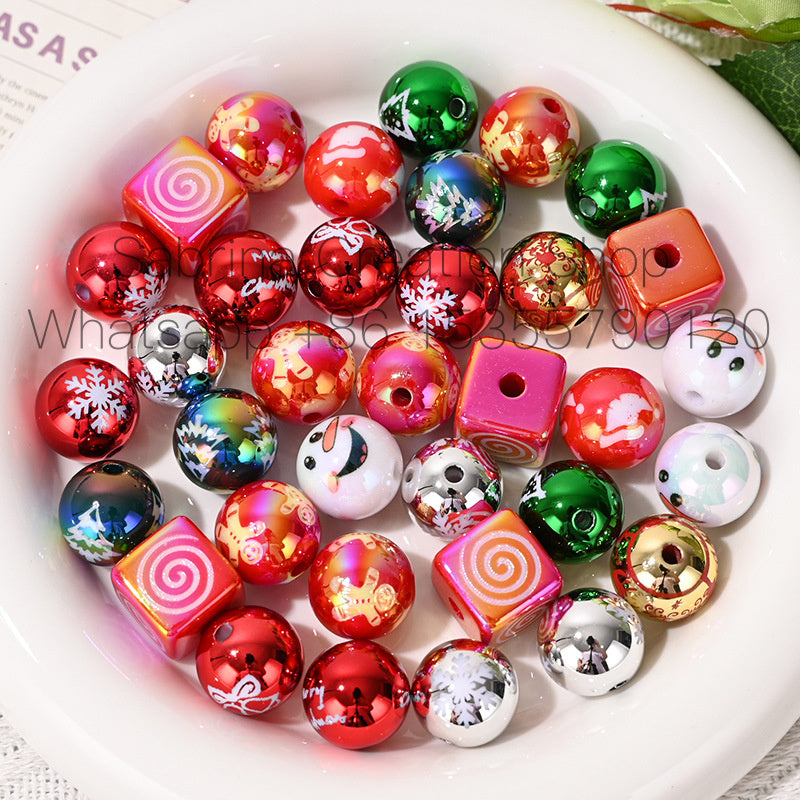 Cross-Border Hot Item 16mm Christmas Loose Beads DIY Phone Chain Accessories UV Electroplated Colorful Straight Hole Round Beads