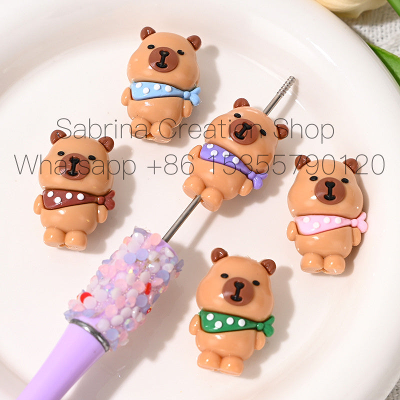 New Cartoon Beaded Cute Scarf Capybara Rubber Beads DIY Phone Chain Pen Accessories Wholesale