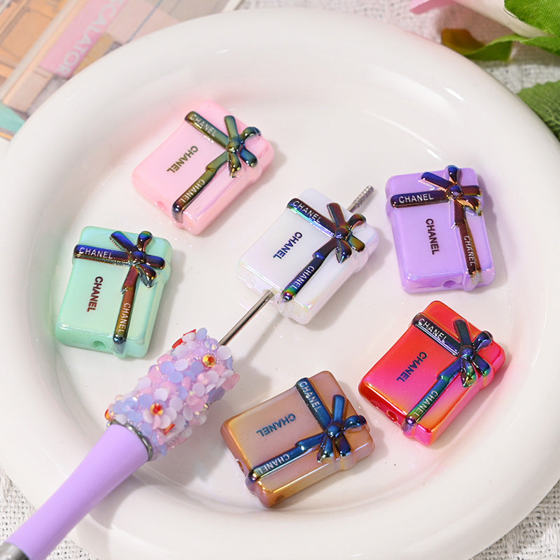 UV Electroplated Colorful Big Brand Gift Box Straight Hole Beads DIY Bead Pen Phone Chain Keychain Jewelry Material Bulk