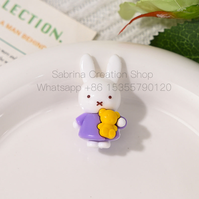New Small Bunny Through Hole Rubber Beads Soft Glue Cute DIY Phone Chain Keychain Bag Pendant Accessories